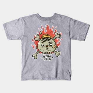 Emo skull with piercing tattoo and fire Kids T-Shirt